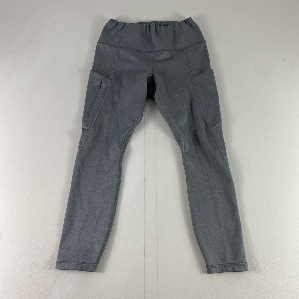 Athleta Leggings Womens Small Gray High Rise Zip Phone Pocket Drawstring Running